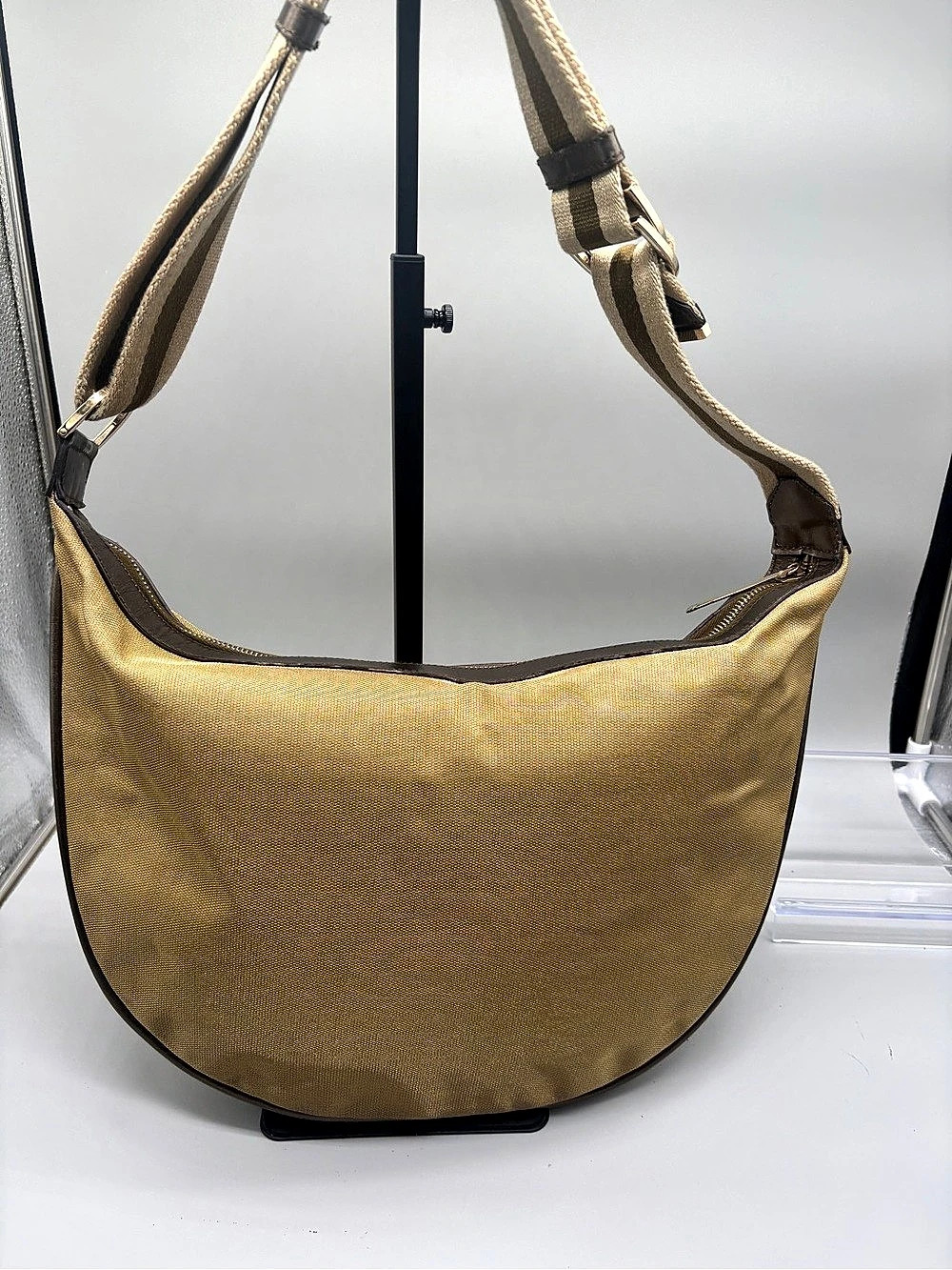 Gucci Vintage Canvas Crescent Hobo Bag Gold & Brown